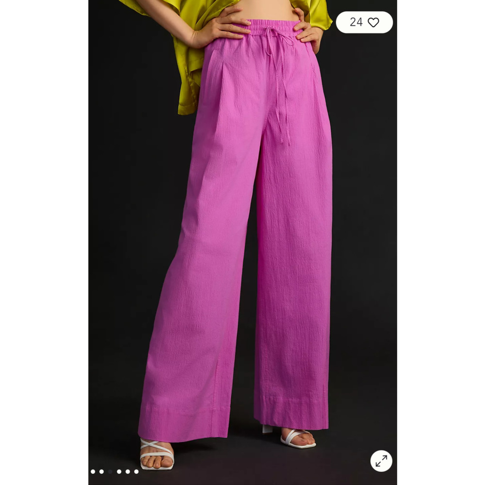 Pink Anthropologie Essentiel Antwerp Ditrine Wide-Leg Seersucker Pants- Sz 6